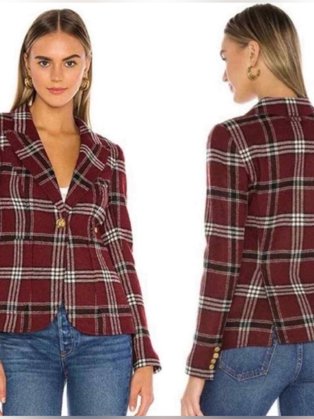 Smythe Patch Pocket Duchess Blazer in Dark Red
Plaid NWT